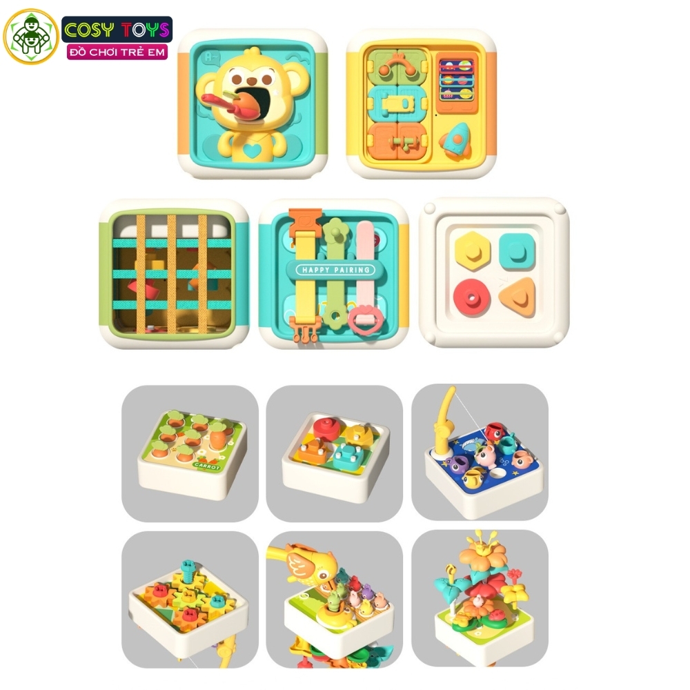 Đồ chơi hộp khỉ bận rộn đa chức năng: câu cá, xếp hình khối, bánh răng... sáng tạo và tư duy dành cho các bé từ 3 tuổi trở lên