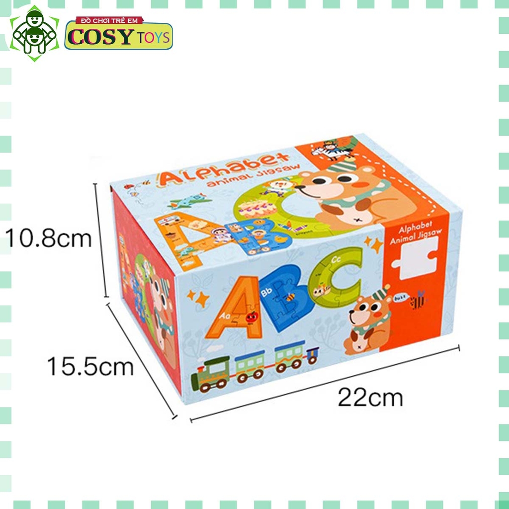 Đồ chơi thông minh ghép gỗ chữ cái alphabe với các loại động vật cho bé