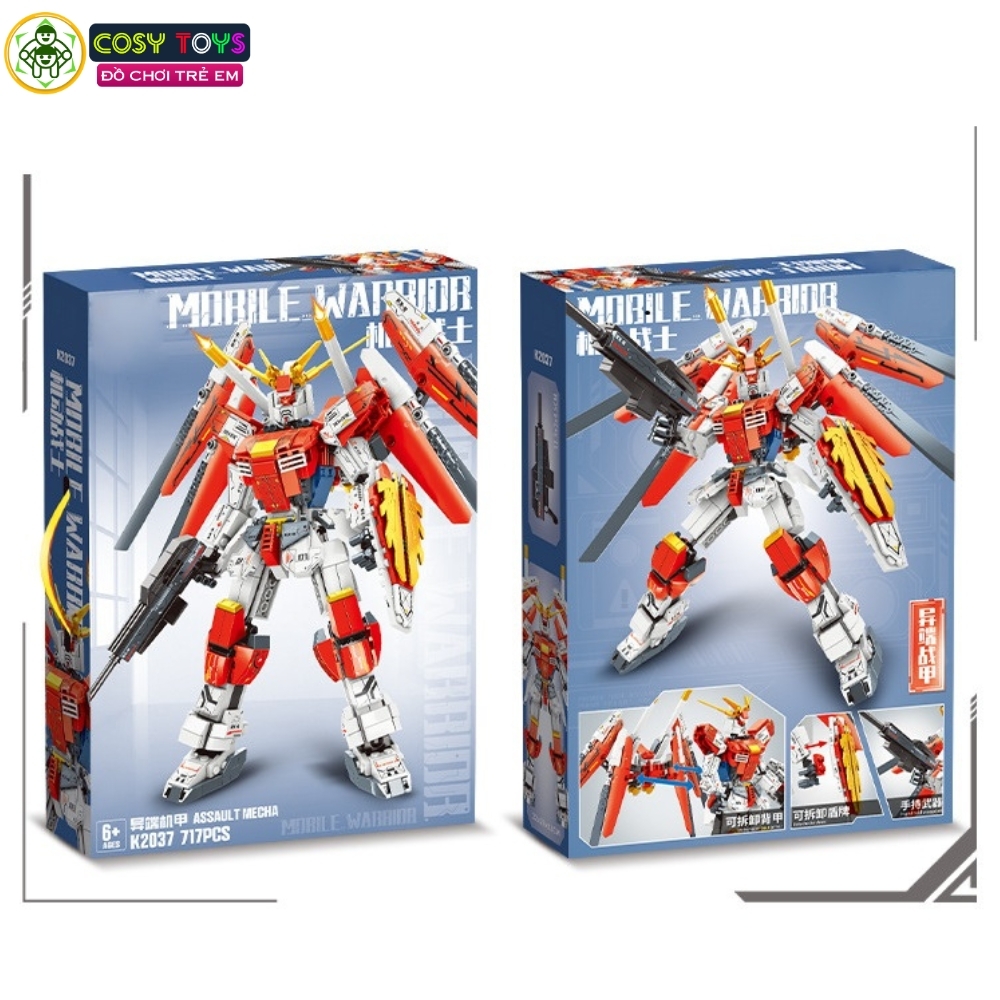 Đồ chơi lắp ghép xếp hình robot Mecha Warior đỏ xanh với 711-753 chi tiết cho bé
