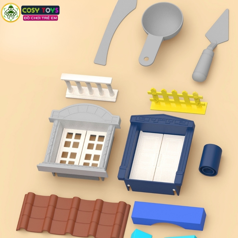 Đồ chơi xây nhà biệt thự mini bằng gạch và sơn màu với 160 chi tiết cho bé
