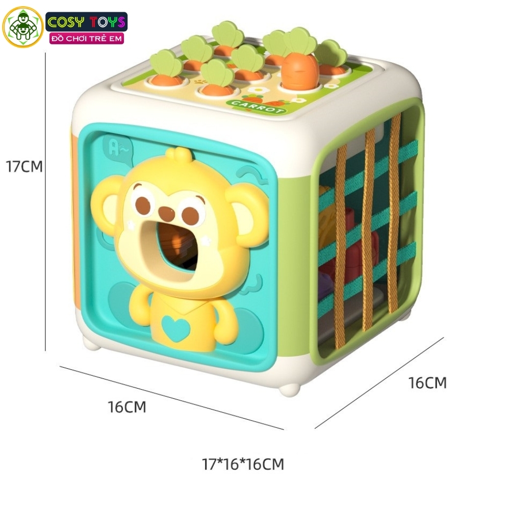 Đồ chơi hộp khỉ bận rộn đa chức năng: câu cá, xếp hình khối, bánh răng... sáng tạo và tư duy dành cho các bé từ 3 tuổi trở lên