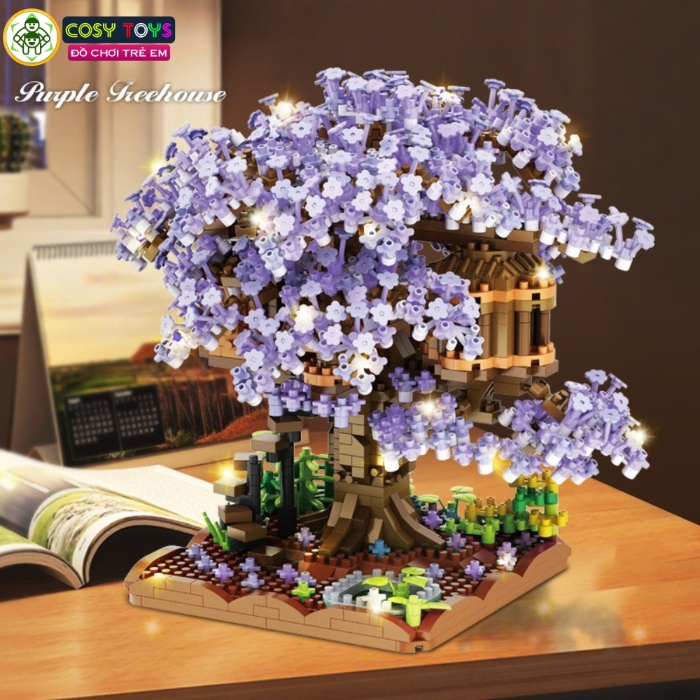 Đồ chơi lắp ghép xếp hình cây hoa anh đào đủ màu sắc với 2000 chi tiết