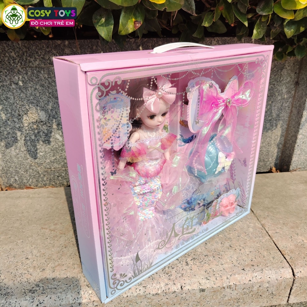 Đồ chơi búp bê mô nàng tiên cá cỡ lớn kèm nơ váy, giày và phụ kiện cho bé