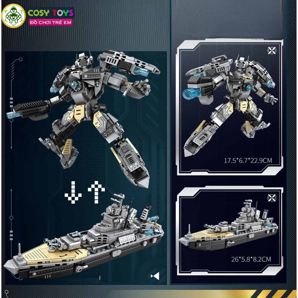 Đồ chơi lắp ghép xếp hình chiến binh robot biến hình 2 trong 1 thành tàu chiến với 429 chi tiết