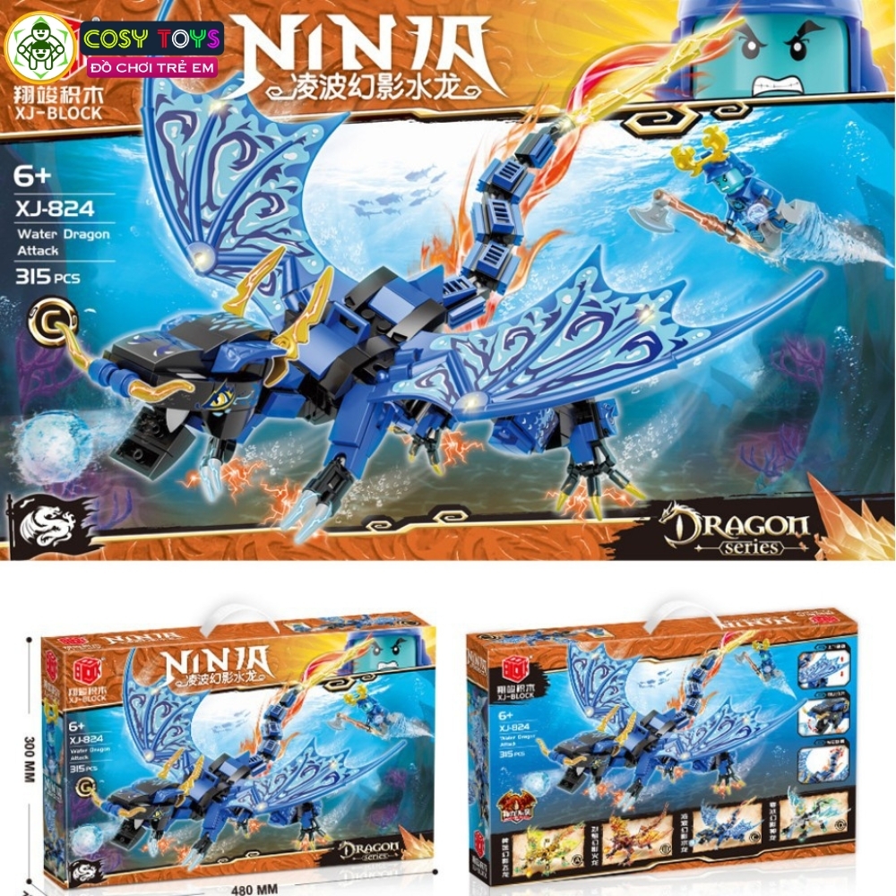 Đồ chơi lắp ghép xếp hình mô hình rồng lửa đỏ và rồng nước xanh ninja với 315 - 319 chi tiết