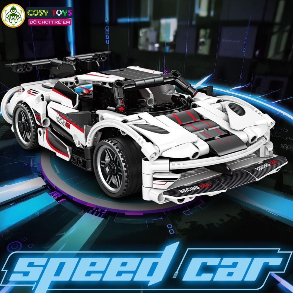 Đồ chơi xếp hình lắp ghép mô hình xe thể thao F1 cao cấp mẫu mới màu trắng có động cơ điều khiển từ xa với 310 chi tiết cho bé