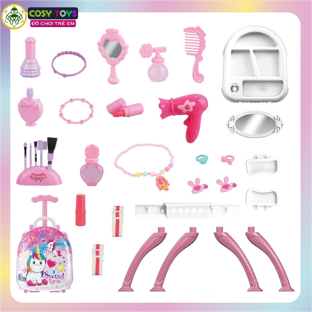 Đồ chơi vali trang điểm 3 trong 1 kèm dụng cụ trang điểm làm đẹp cho bé
