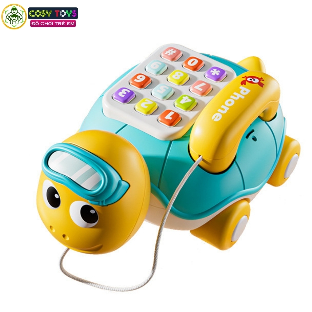 Xe kéo điện thoại bàn quay số con rùa mẫu mới có nhạc và dây kéo cho bé từ 3 tuổi