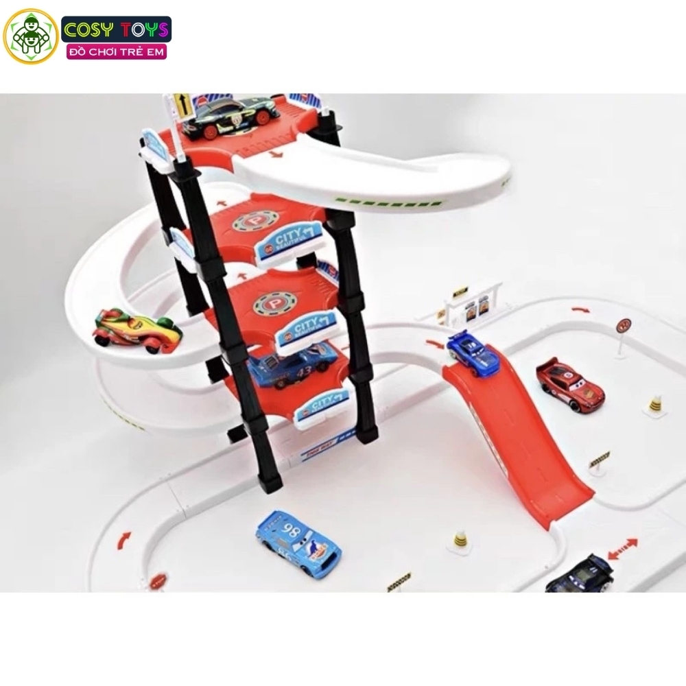 Đồ chơi lắp ráp mô hình bãi đỗ xe thông minh Parking Lot Mc Queen ( kèm 4 xe ô tô) cho bé