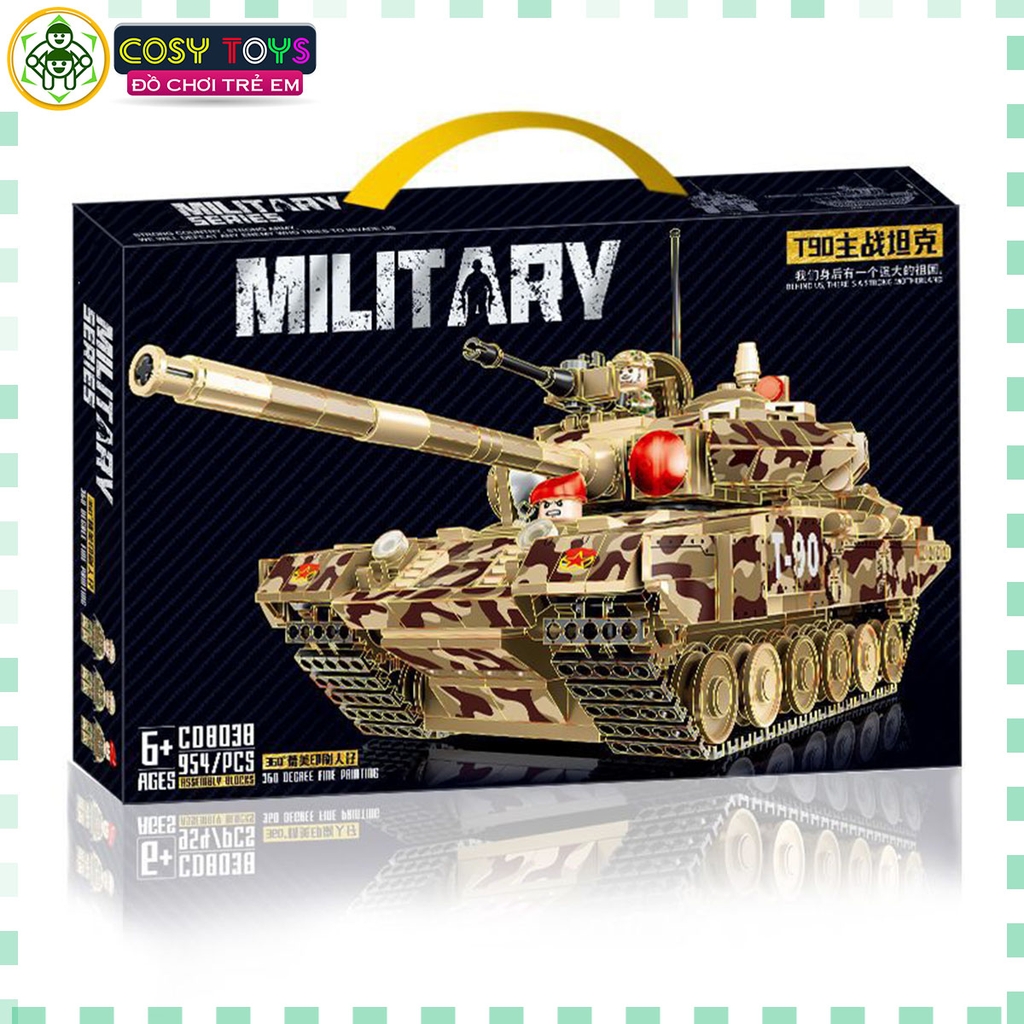 Đồ chơi lắp ghép xếp hình xe tăng quân sự với hơn 954 chi tiết