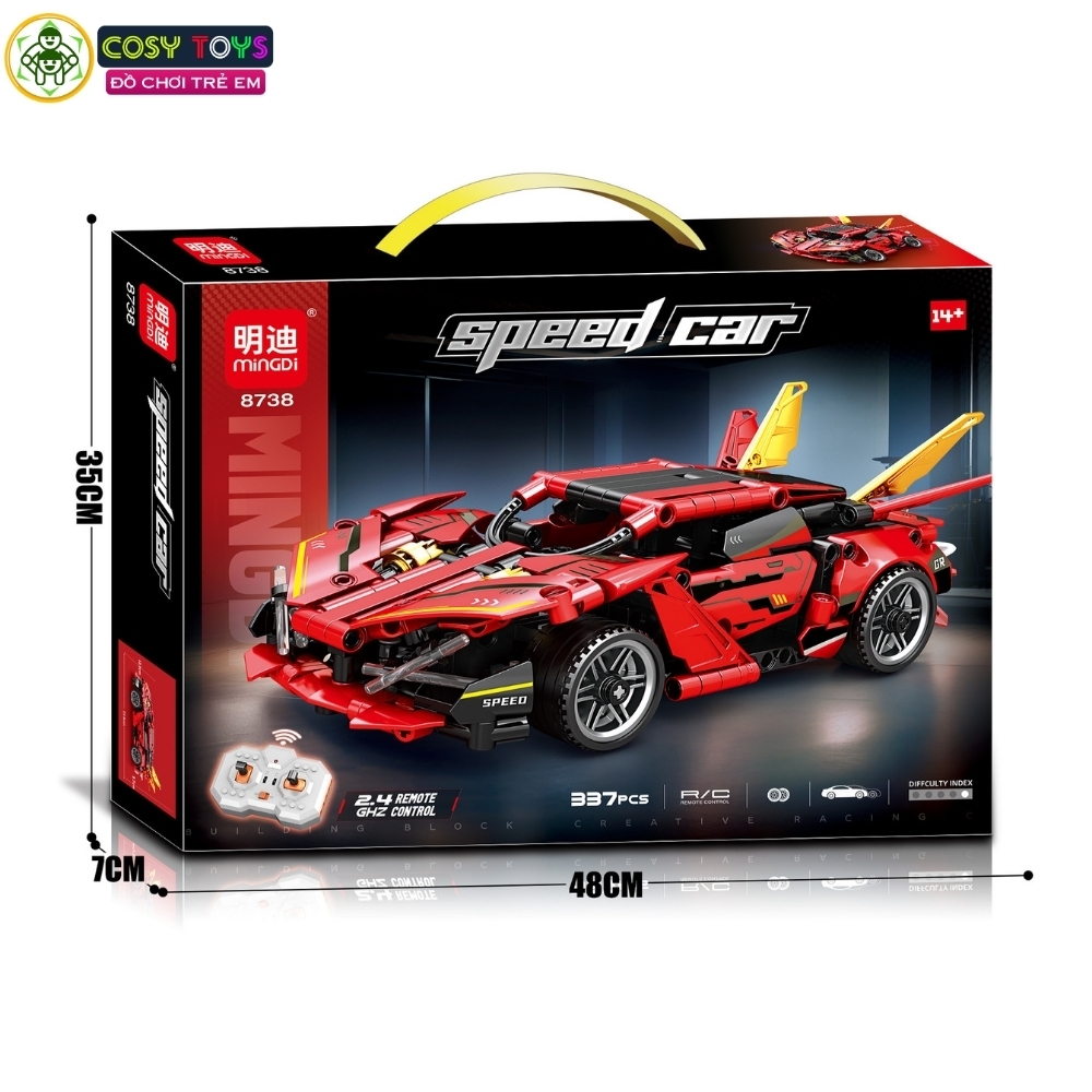 Đồ chơi xếp hình lắp ghép mô hình xe thể thao F1 màu đỏ cánh đuôi vàng cao cấp mẫu mới có động cơ điều khiển từ xa với 337 chi tiết cho bé