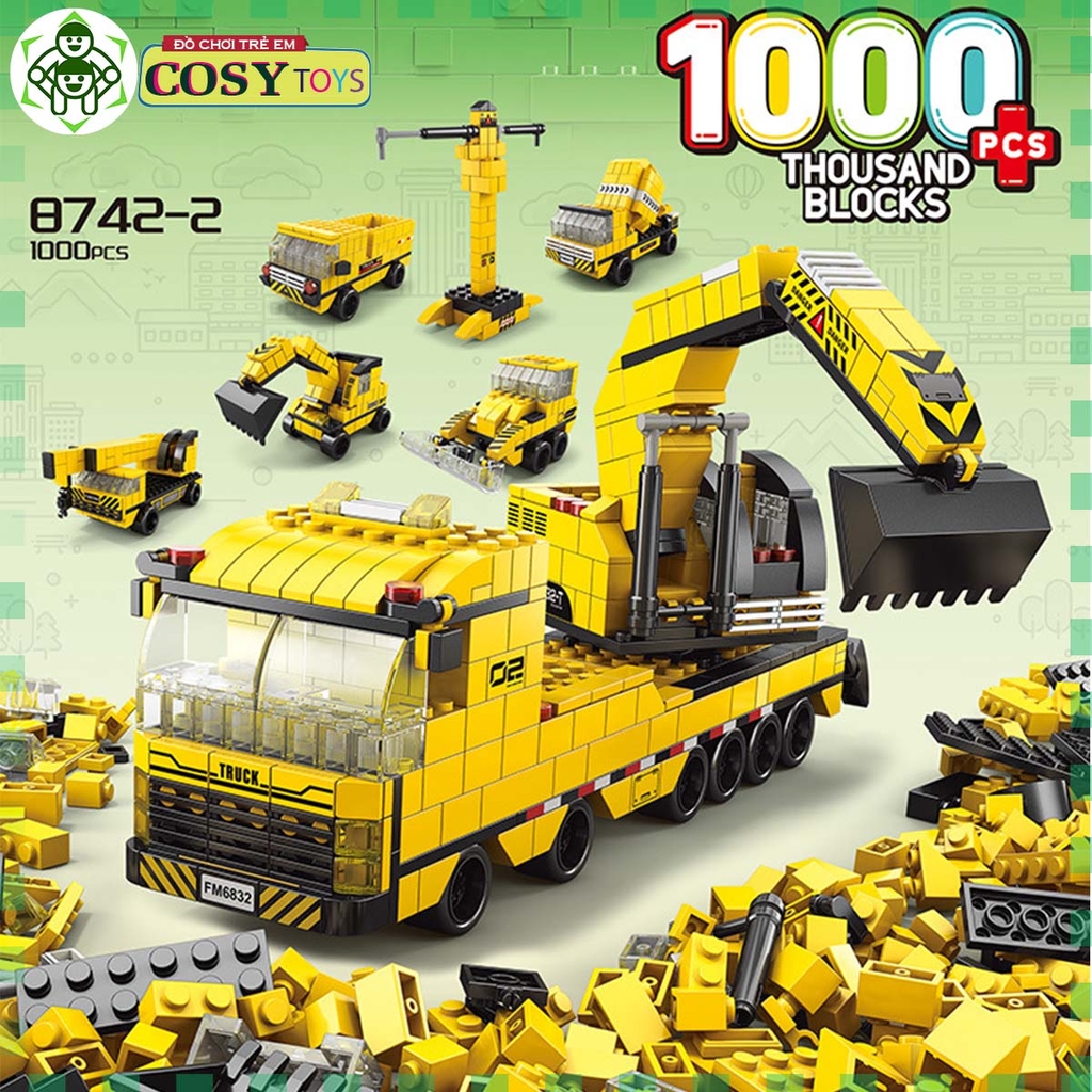 Bộ xếp hình lego 1000 chi tiết xe cẩu công trường 6 trong 1 cho bé ...