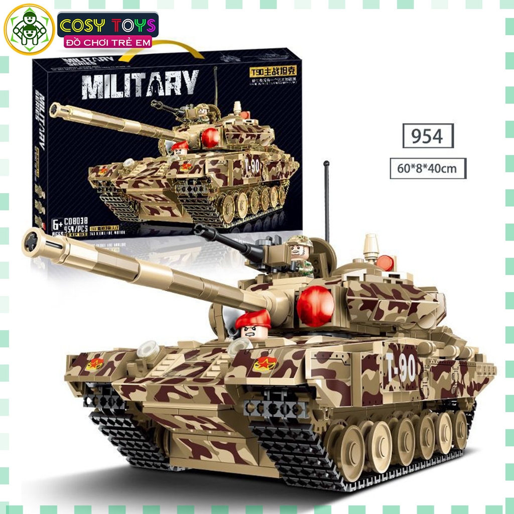 Đồ chơi lắp ghép xếp hình xe tăng quân sự với hơn 954 chi tiết
