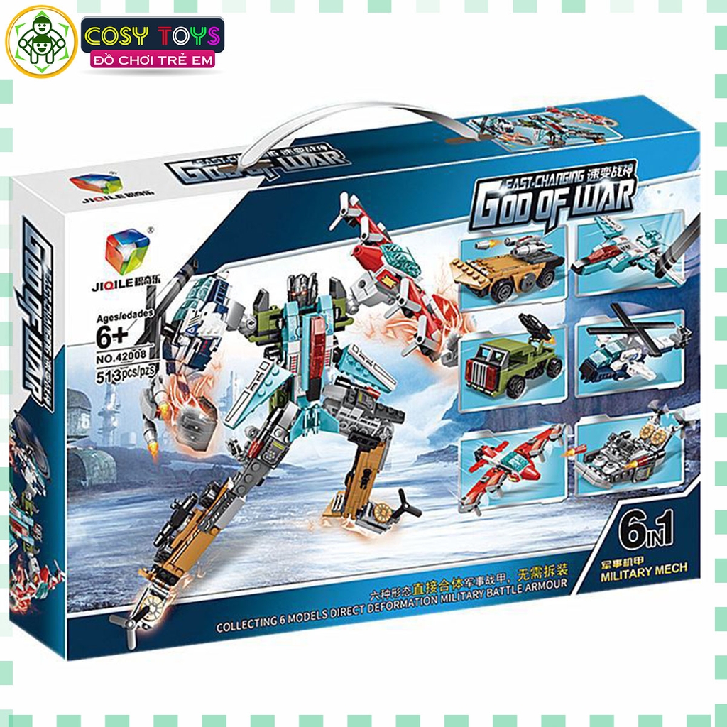 Đồ chơi xếp hình lắp ráp robot siêu nhân 6 trong 1 với 513 mảnh ghép