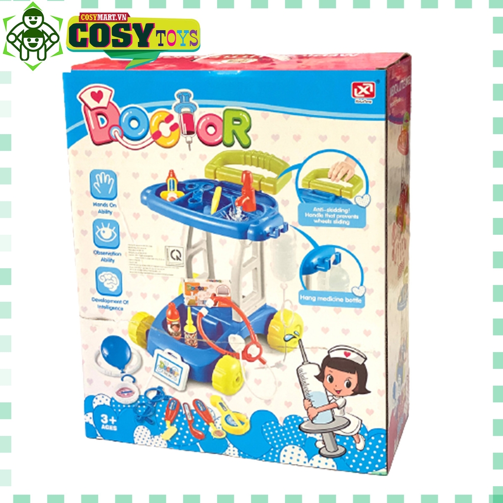 Hộp đồ chơi vali xe kéo kèm dụng cụ khám bệnh bác sĩ cho bé (size lớn)