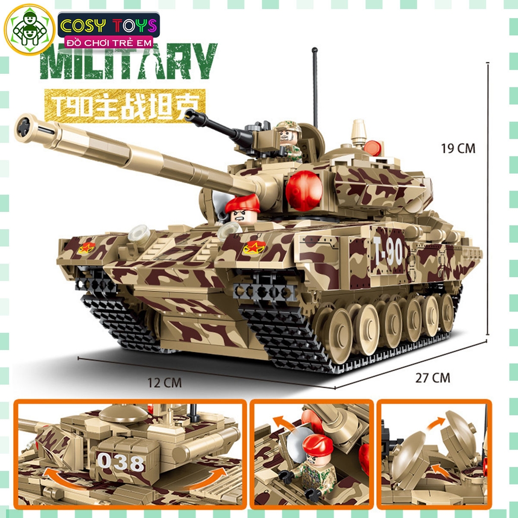 Đồ chơi lắp ghép xếp hình xe tăng quân sự với hơn 954 chi tiết