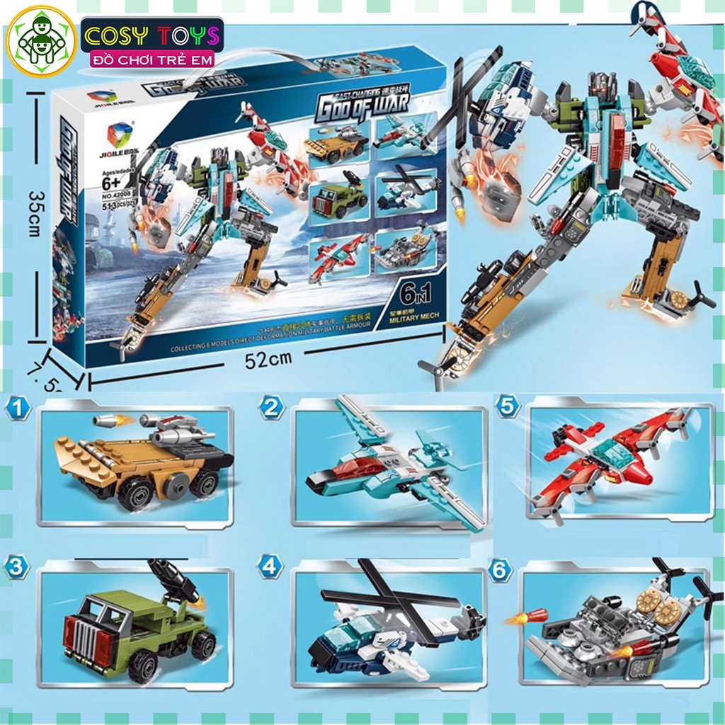 Đồ chơi xếp hình lắp ráp robot siêu nhân 6 trong 1 với 513 mảnh ghép
