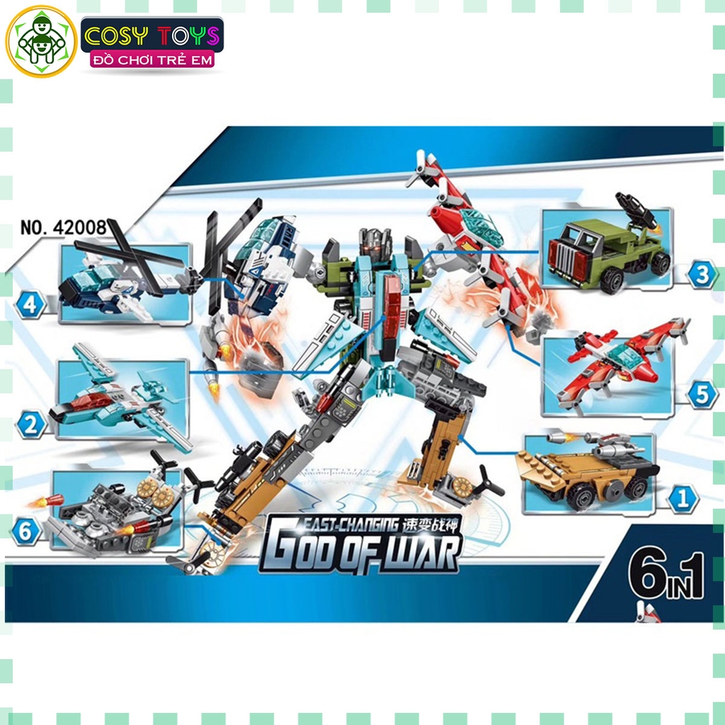 Đồ chơi xếp hình lắp ráp robot siêu nhân 6 trong 1 với 513 mảnh ghép