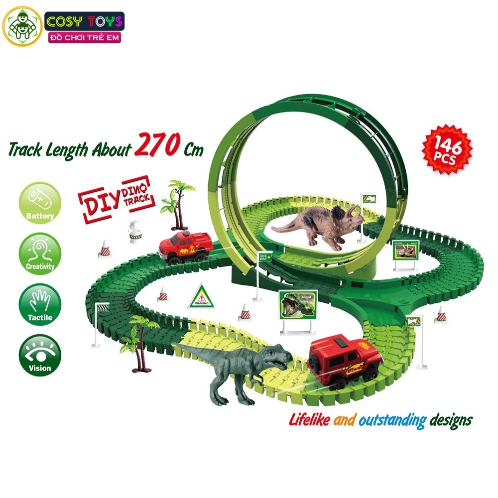 Đồ chơi mô hình lắp ráp đường ray khủng long cỡ lớn với 146 chi tiết cho bé