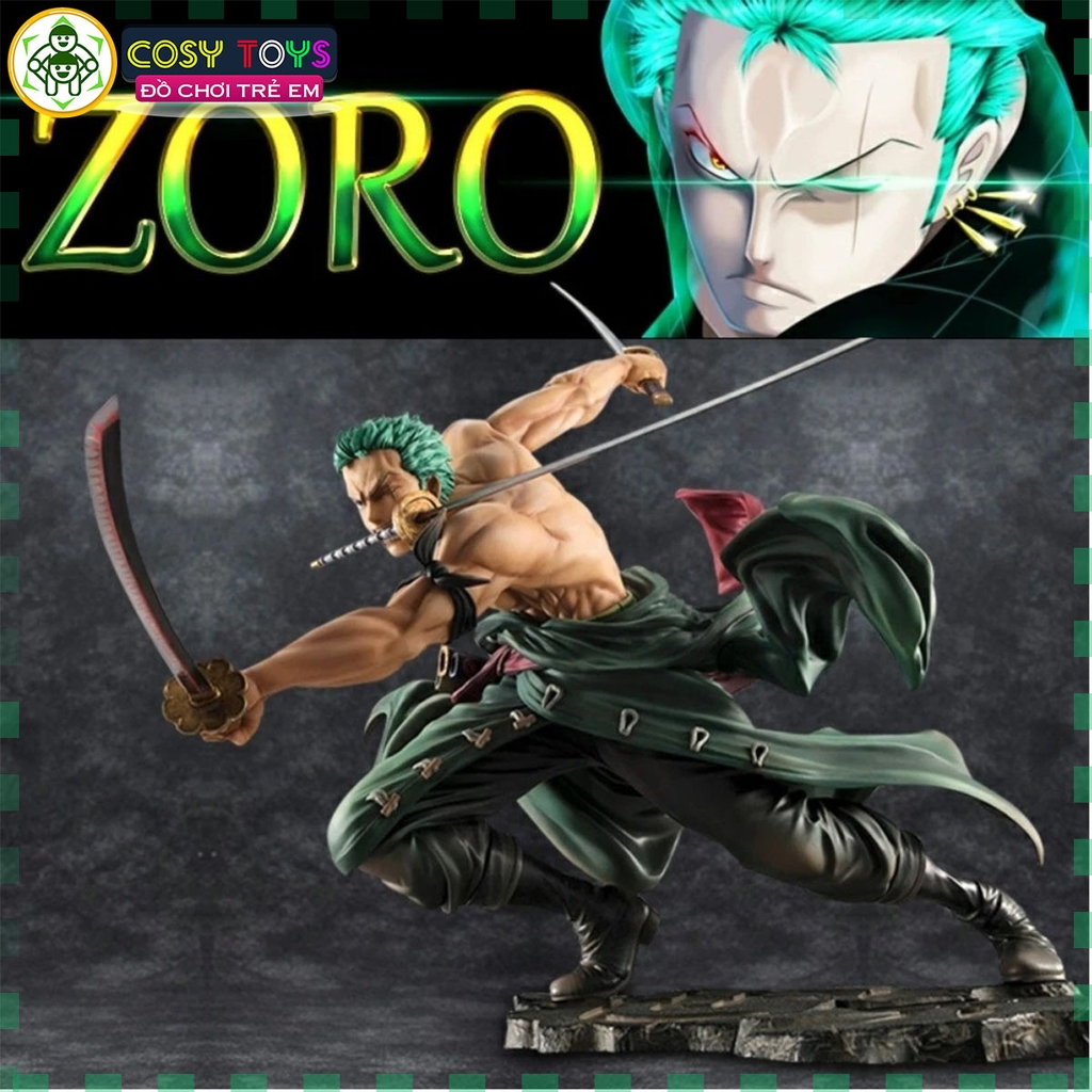 Mô hình One Piece Zoro 3000 thế giới có 2 đầu thay thế và  3 vòng hắc kiếm - có box nhựa - hộp màu - One Piece - Có Hộp Màu