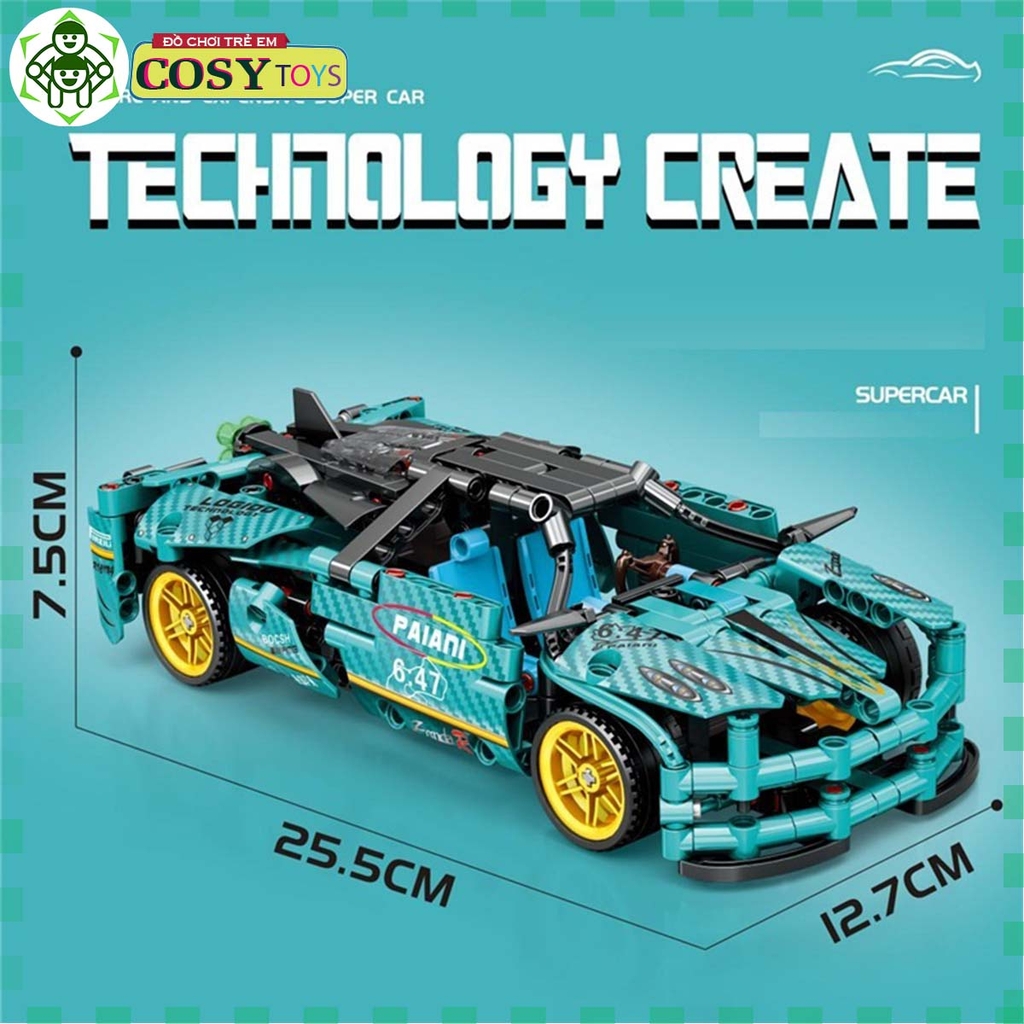 Đồ chơi lắp ghép xếp hình lắp ráp xe đua thể thao màu xanh với 462 chi tiết