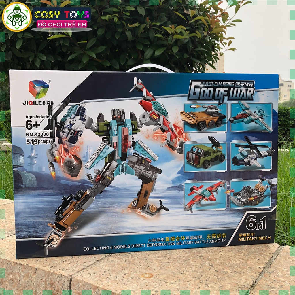 Đồ chơi xếp hình lắp ráp robot siêu nhân 6 trong 1 với 513 mảnh ghép