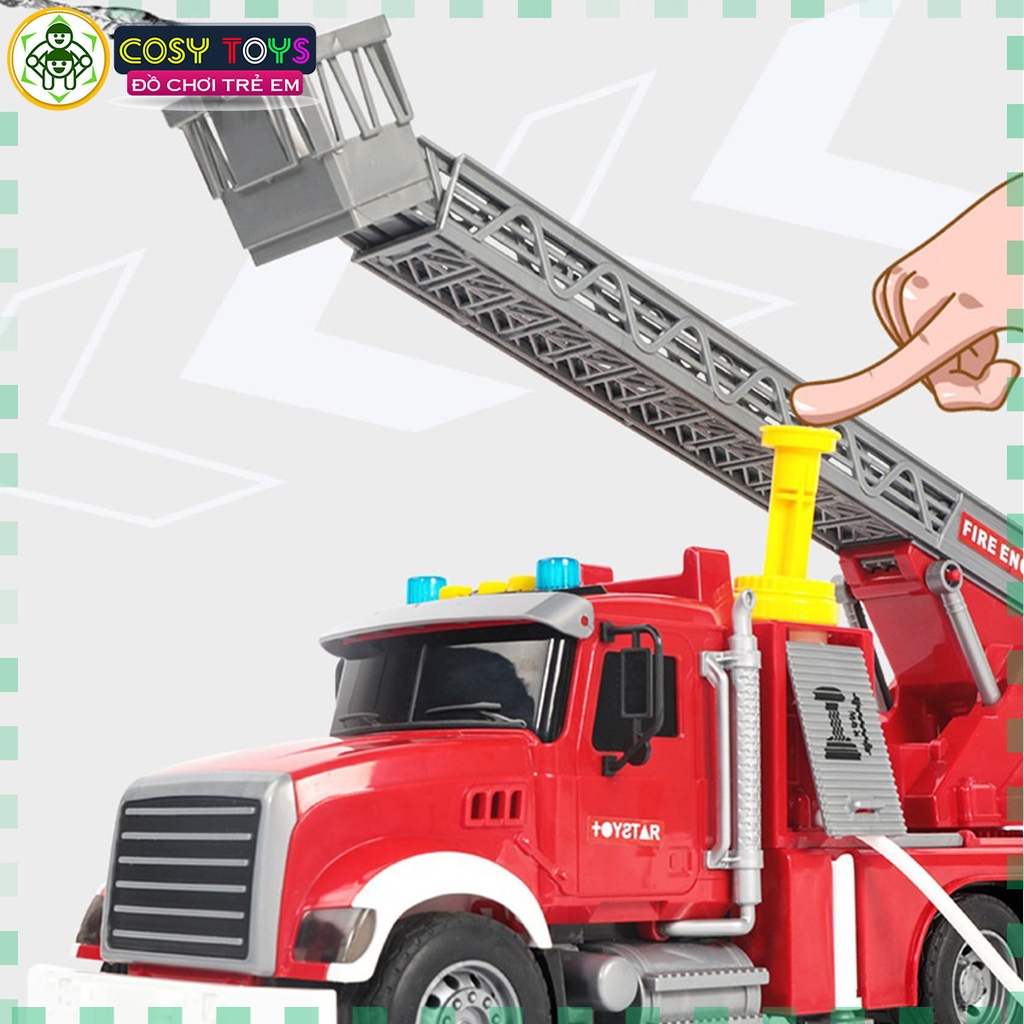 Đồ chơi mô hình xe cứu hỏa cỡ lớn cao cấp với cầu thang rút và vòi phun nước, đèn nhấp nháy và nhạc cho bé