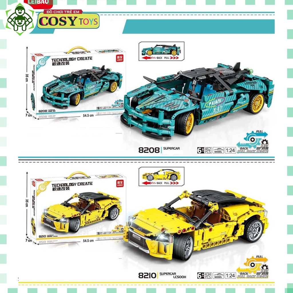 Đồ chơi lắp ghép xếp hình lắp ráp xe đua thể thao màu xanh với 462 chi tiết