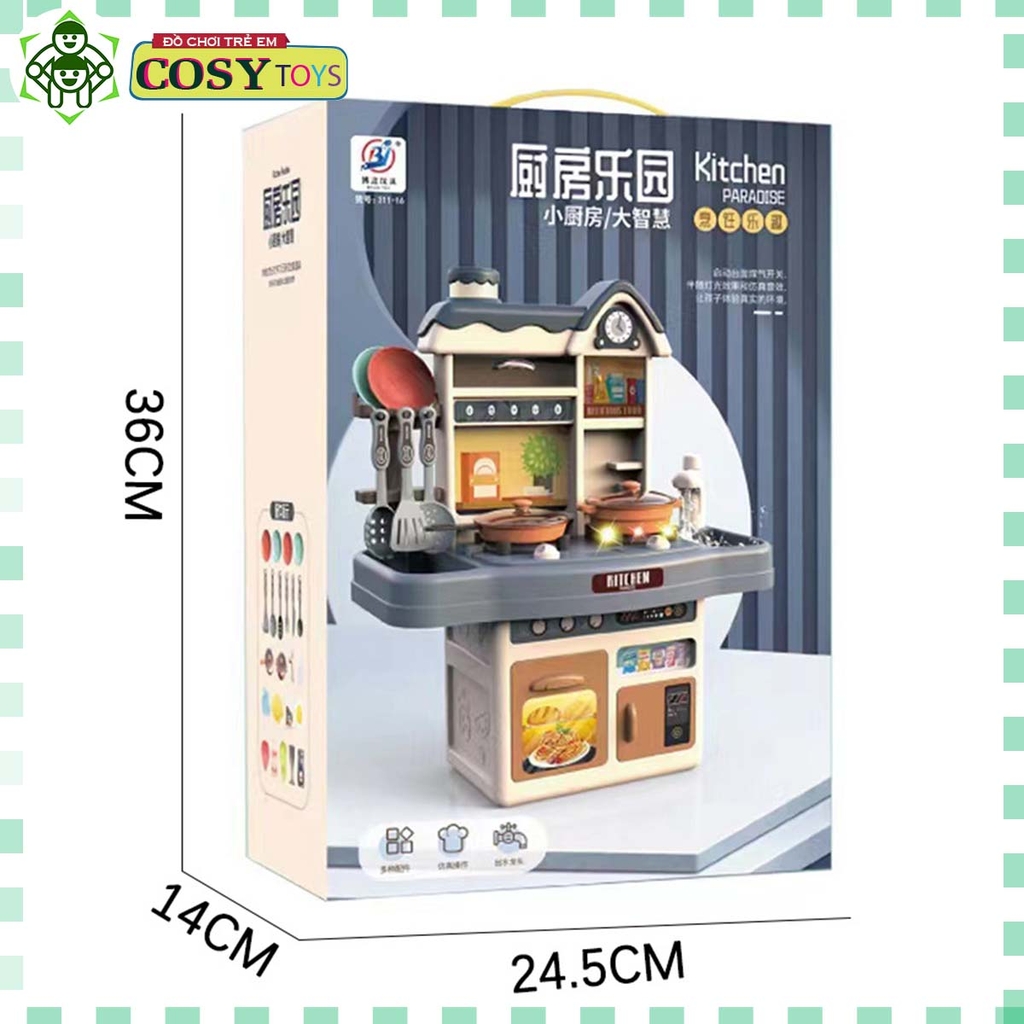 Đồ chơi mô hình nhà bếp với các đồ dùng nấu ăn, bếp nướng, lò vi sóng...kèm hiệu ứng đèn nhạc cho bé khi chơi