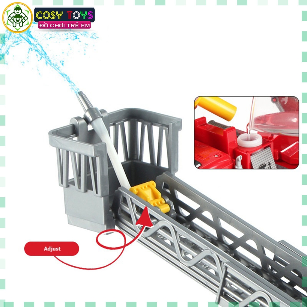Đồ chơi mô hình xe cứu hỏa cỡ lớn cao cấp với cầu thang rút và vòi phun nước, đèn nhấp nháy và nhạc cho bé