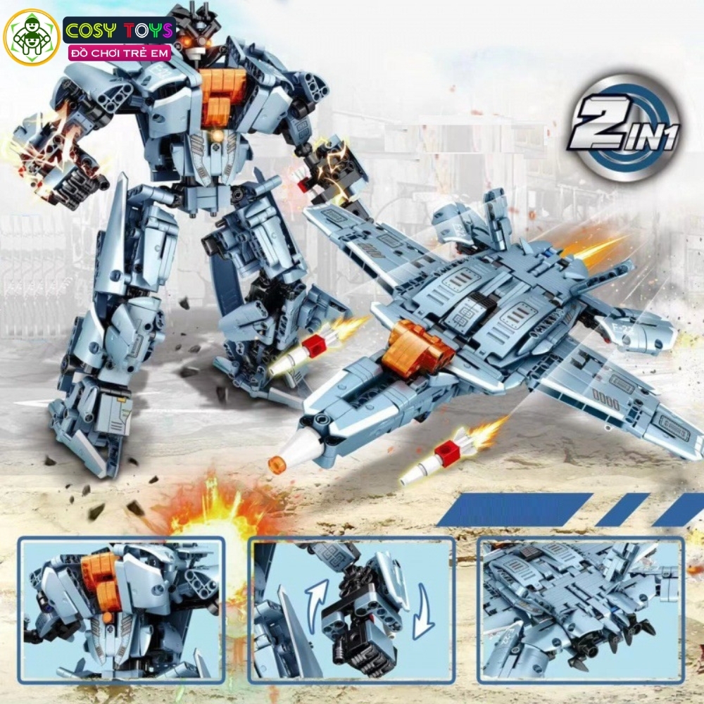 Đồ chơi lắp ghép xếp hình 2 trong 1 xe tăng, máy bay, trực thăng và mô tô biến hình thành robot cỡ lớn với hơn 946 - 1326 - 919 - 933 chi tiết