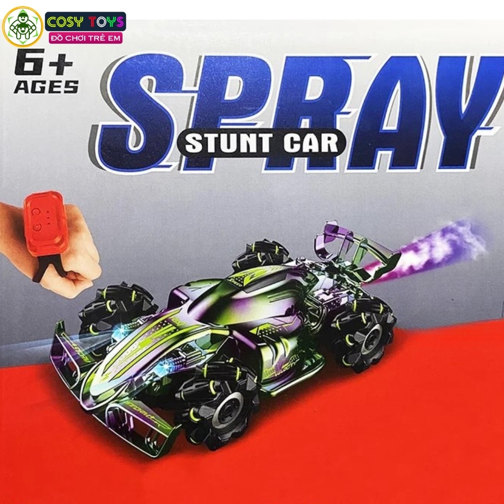 Đồ chơi xe thể thao bánh xoắn stunt spray điều khiển từ xa có phun khói và điều khiển cử chỉ tay cho bé