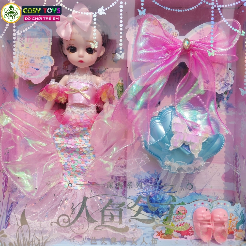 Đồ chơi búp bê mô nàng tiên cá cỡ lớn kèm nơ váy, giày và phụ kiện cho bé