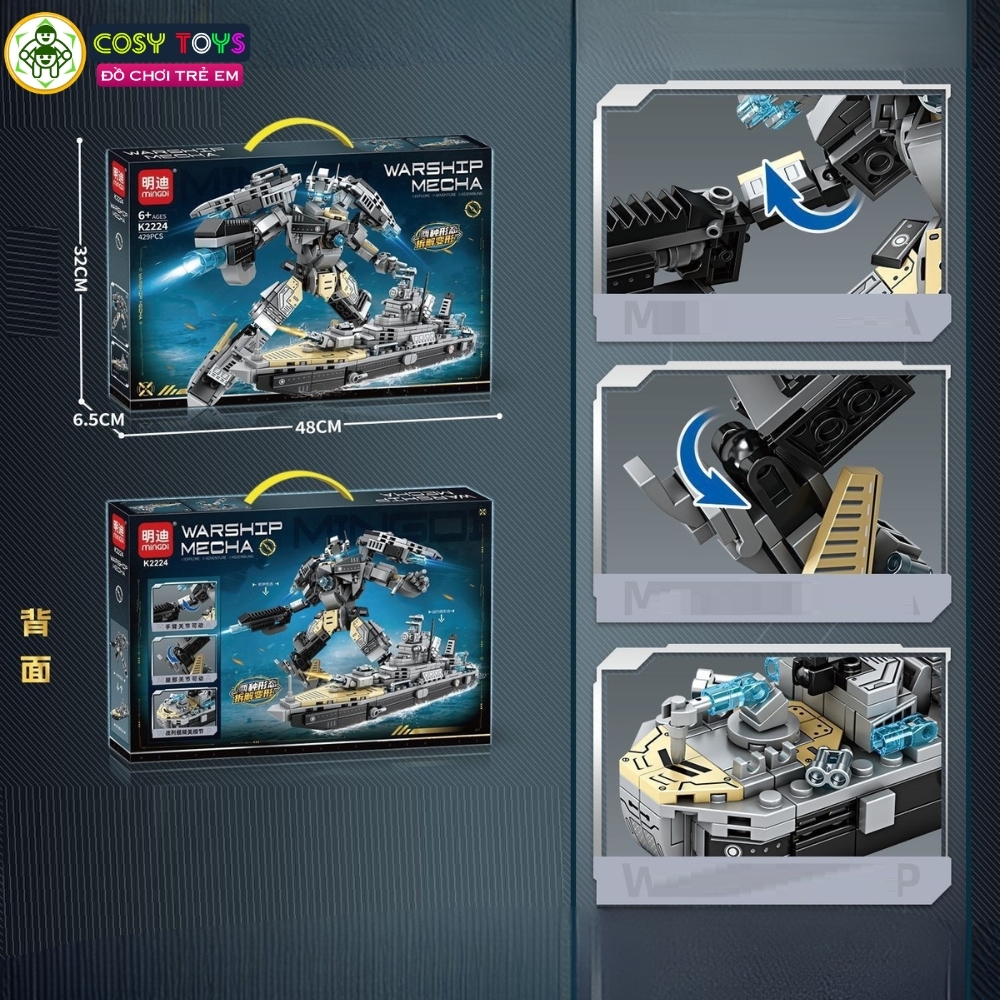 Đồ chơi lắp ghép xếp hình chiến binh robot biến hình 2 trong 1 thành tàu chiến với 429 chi tiết