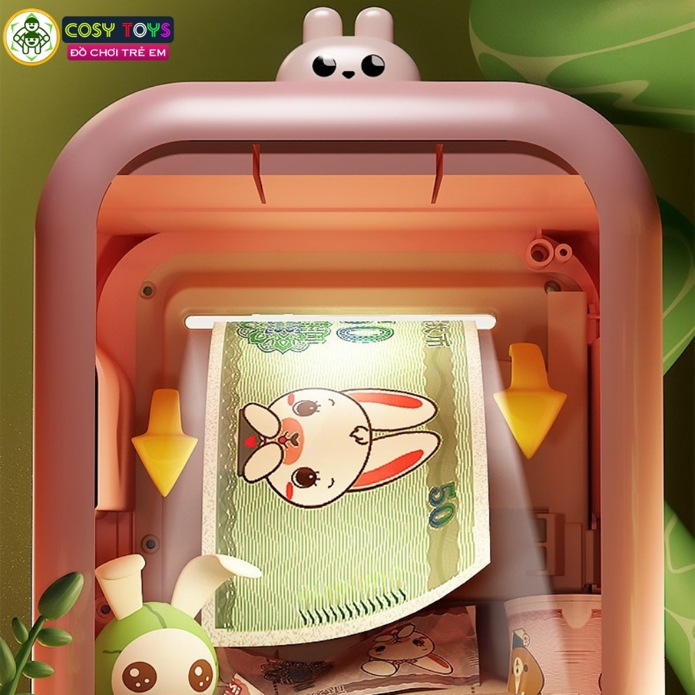 Đồ chơi két sắt tiết kiệm có nhạc và đèn, mở bằng mã số và vân tay cho bé