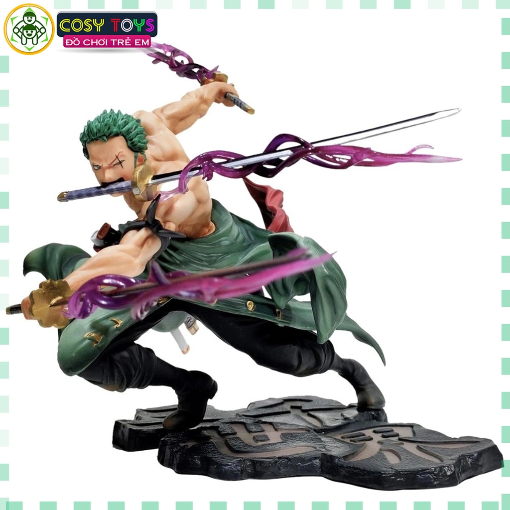 Mô hình One Piece Zoro 3000 thế giới có 2 đầu thay thế và  3 vòng hắc kiếm - có box nhựa - hộp màu - One Piece - Có Hộp Màu