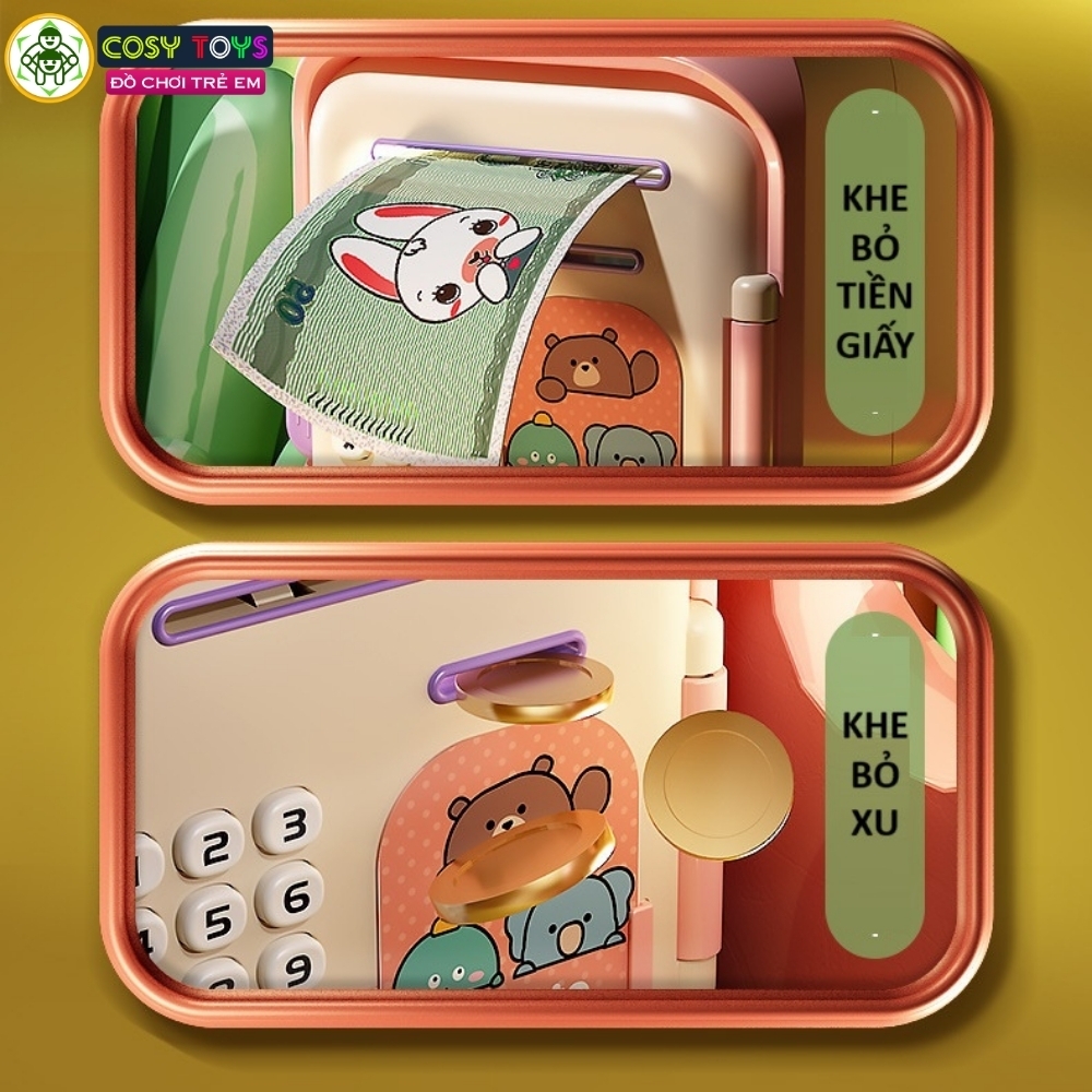 Đồ chơi két sắt tiết kiệm có nhạc và đèn, mở bằng mã số và vân tay cho bé
