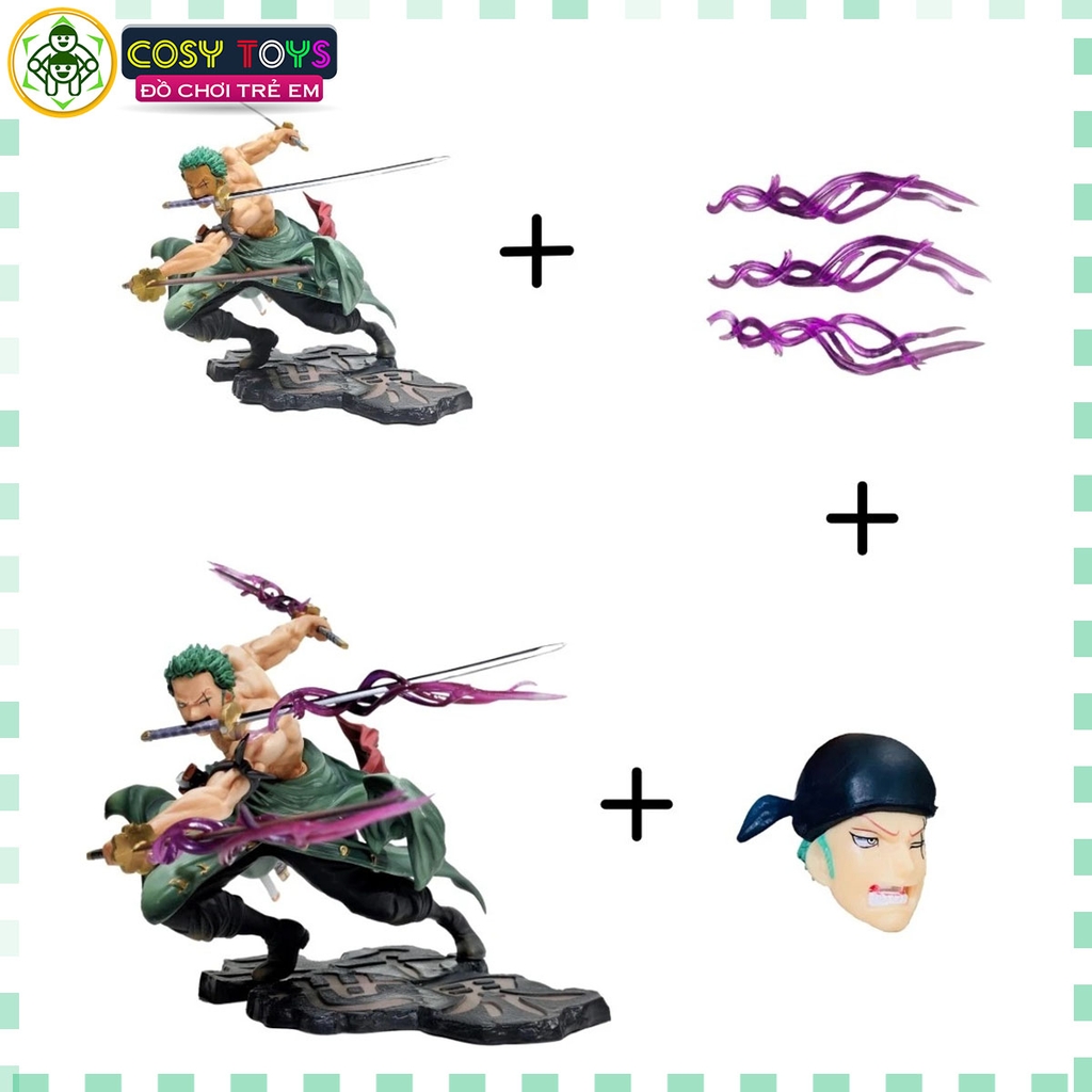 Mô hình One Piece Zoro 3000 thế giới có 2 đầu thay thế và  3 vòng hắc kiếm - có box nhựa - hộp màu - One Piece - Có Hộp Màu