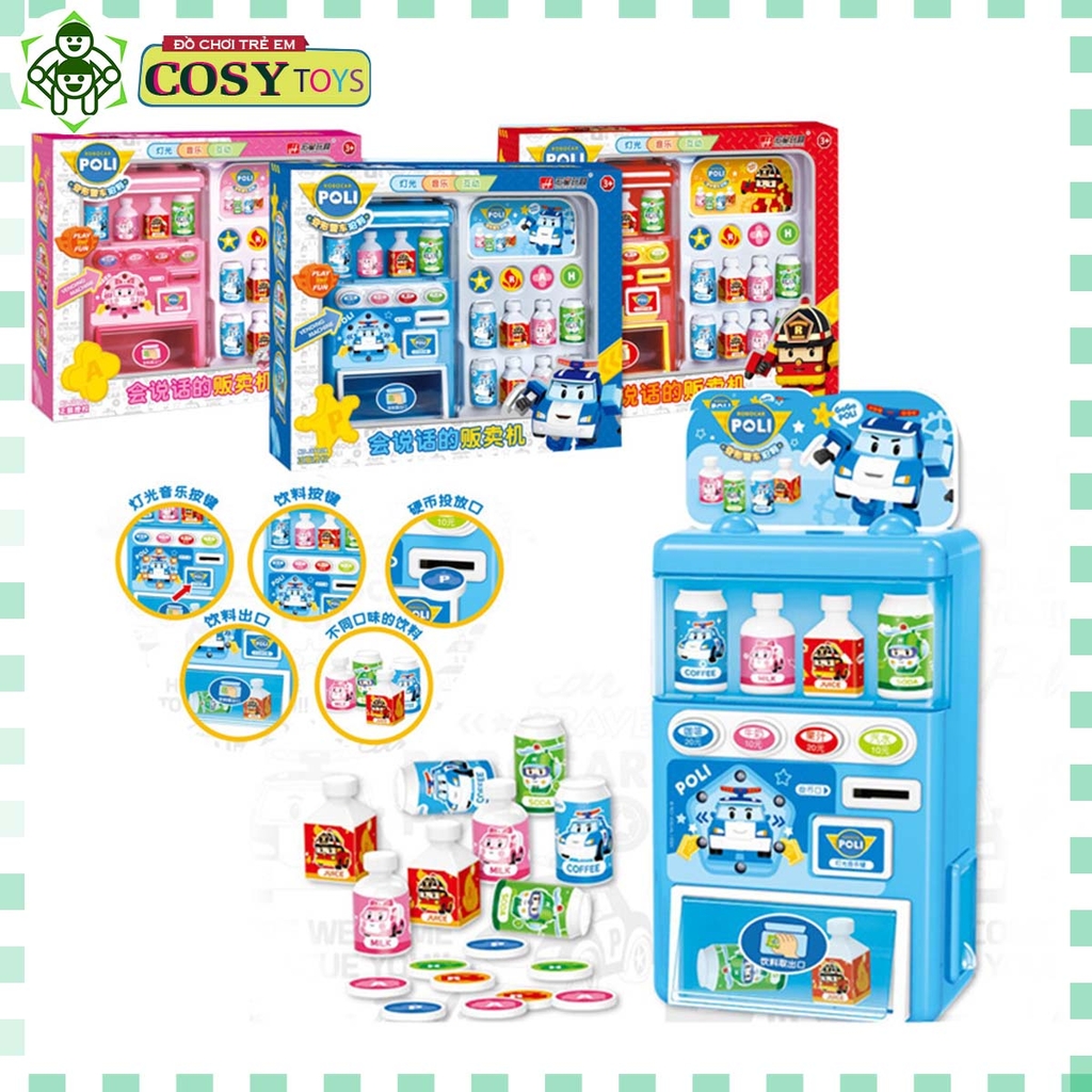 Đồ chơi máy bán nước di động bỏ tiền xu mô hình nhân vật Poli cho bé
