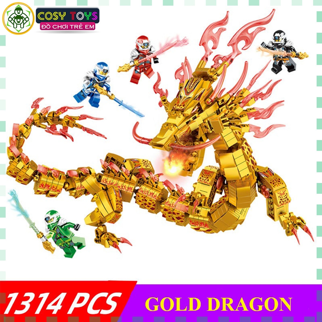 Đồ chơi xếp hình lắp ráp rồng thần vàng của ninja.goo với 1314 mảnh ghép