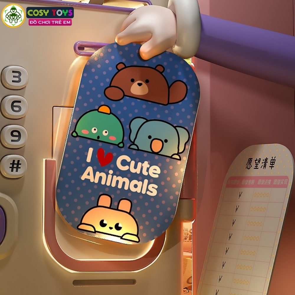 Đồ chơi két sắt tiết kiệm có nhạc và đèn, mở bằng mã số và vân tay cho bé