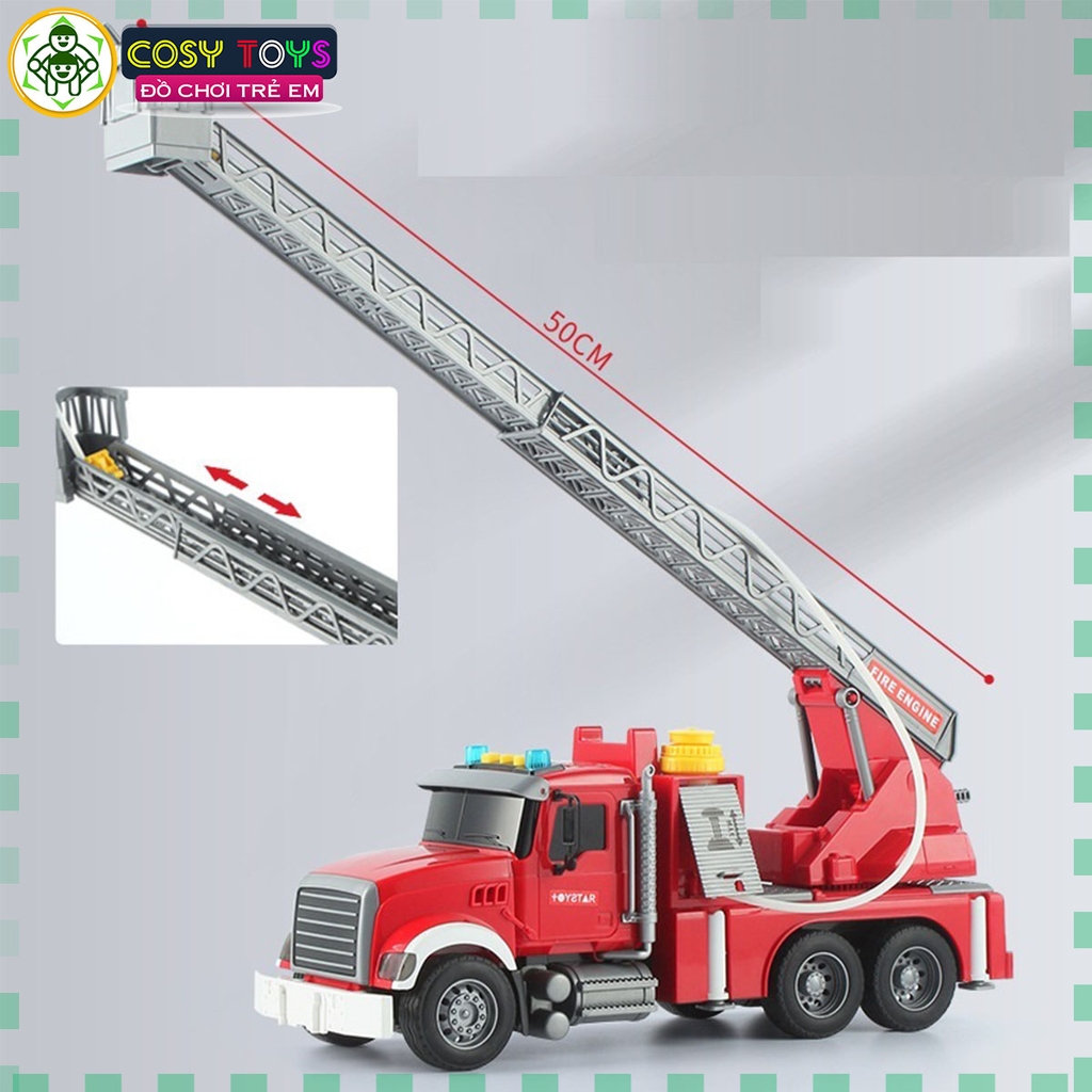 Đồ chơi mô hình xe cứu hỏa cỡ lớn cao cấp với cầu thang rút và vòi phun nước, đèn nhấp nháy và nhạc cho bé