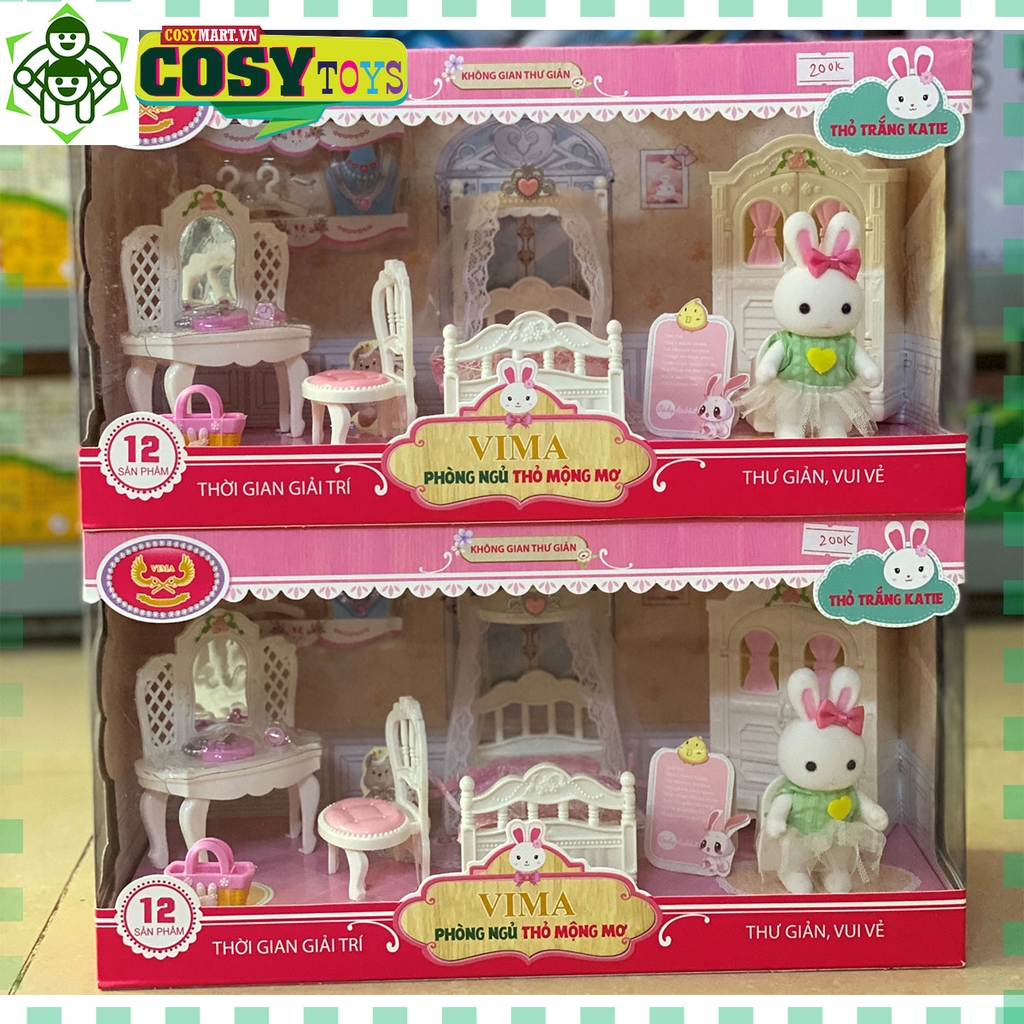 Đồ chơi búp bê mô hình phòng ngủ kèm phụ kiện búp bê thỏ