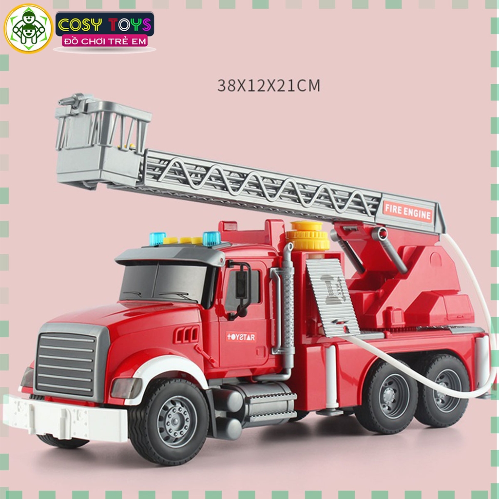 Đồ chơi mô hình xe cứu hỏa cỡ lớn cao cấp với cầu thang rút và vòi phun nước, đèn nhấp nháy và nhạc cho bé