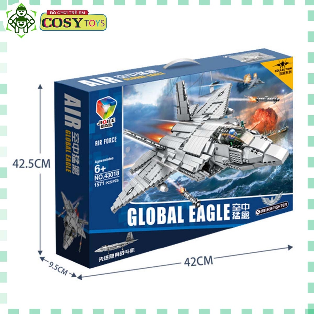 Đồ chơi lắp ghép xếp hình lắp ráp máy bay F22 Global Egale với 1571 chi tiết