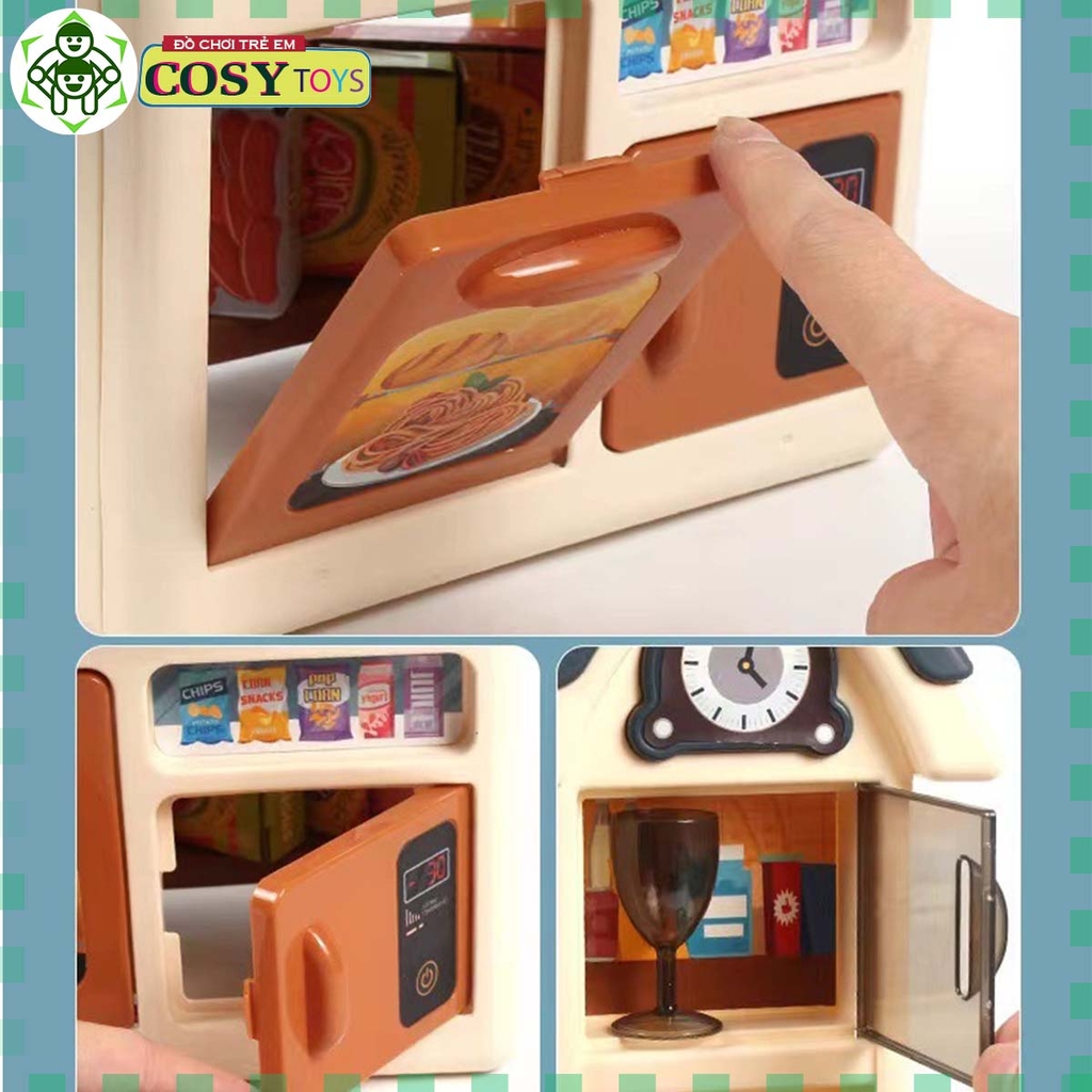 Đồ chơi mô hình nhà bếp với các đồ dùng nấu ăn, bếp nướng, lò vi sóng...kèm hiệu ứng đèn nhạc cho bé khi chơi