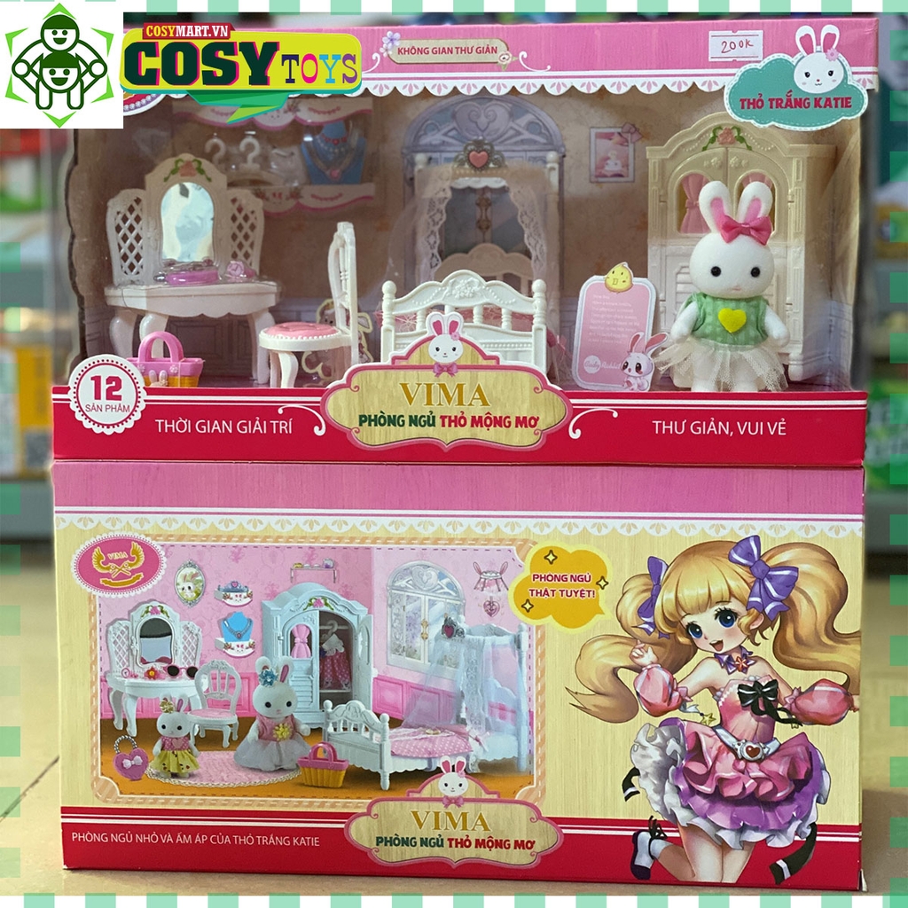 Đồ chơi búp bê mô hình phòng ngủ kèm phụ kiện búp bê thỏ