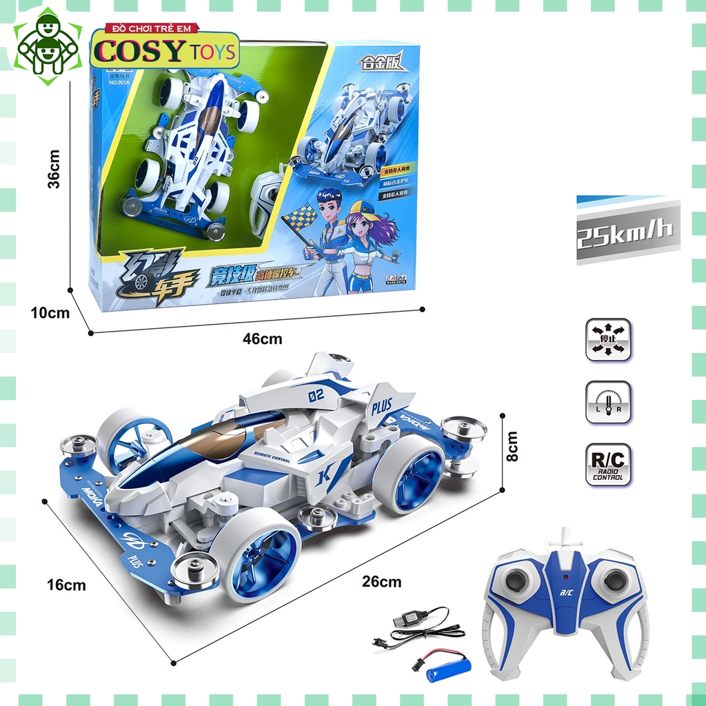 Đồ chơi xe đua công thức F1 màu trắng mẫu lớn có điều khiển từ xa 4 chiều cho bé