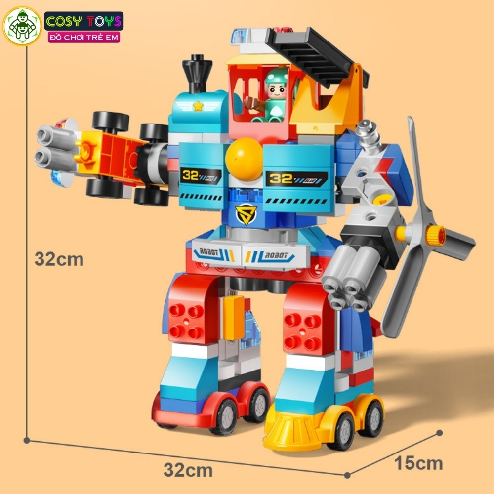 Đồ chơi lắp ghép xếp hình lắp ráp biến hình giao thông người máy duplo với hơn 172 chi tiết cho bé