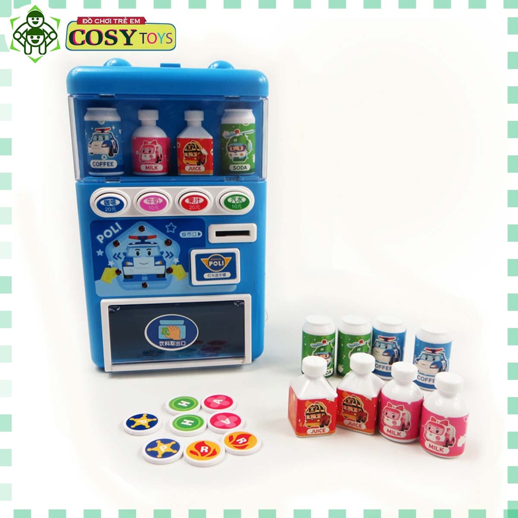 Đồ chơi máy bán nước di động bỏ tiền xu mô hình nhân vật Poli cho bé